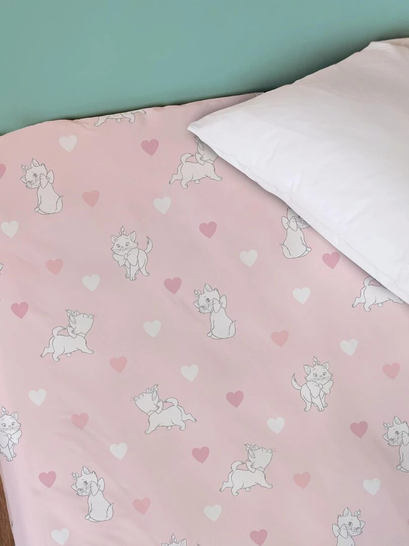 Drap housse imprimé 100% coton  DISNEY HOME LES ARISTOCHATS LOVE   Rose