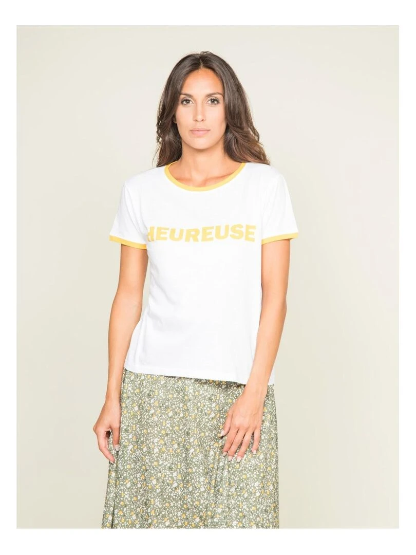 T shirt col rond message FELIPE Jaune