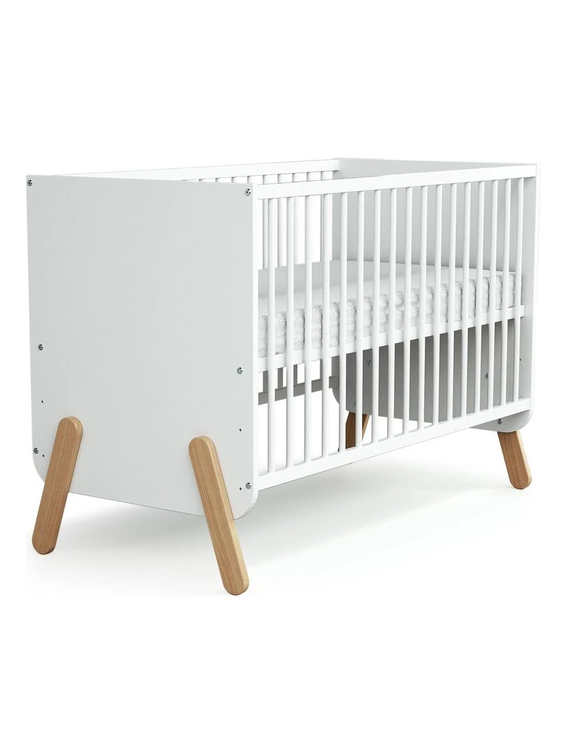 AT4 Lit bébé Pirate en bois Blanc et Hêtre 60 x 120 cm Marron clair