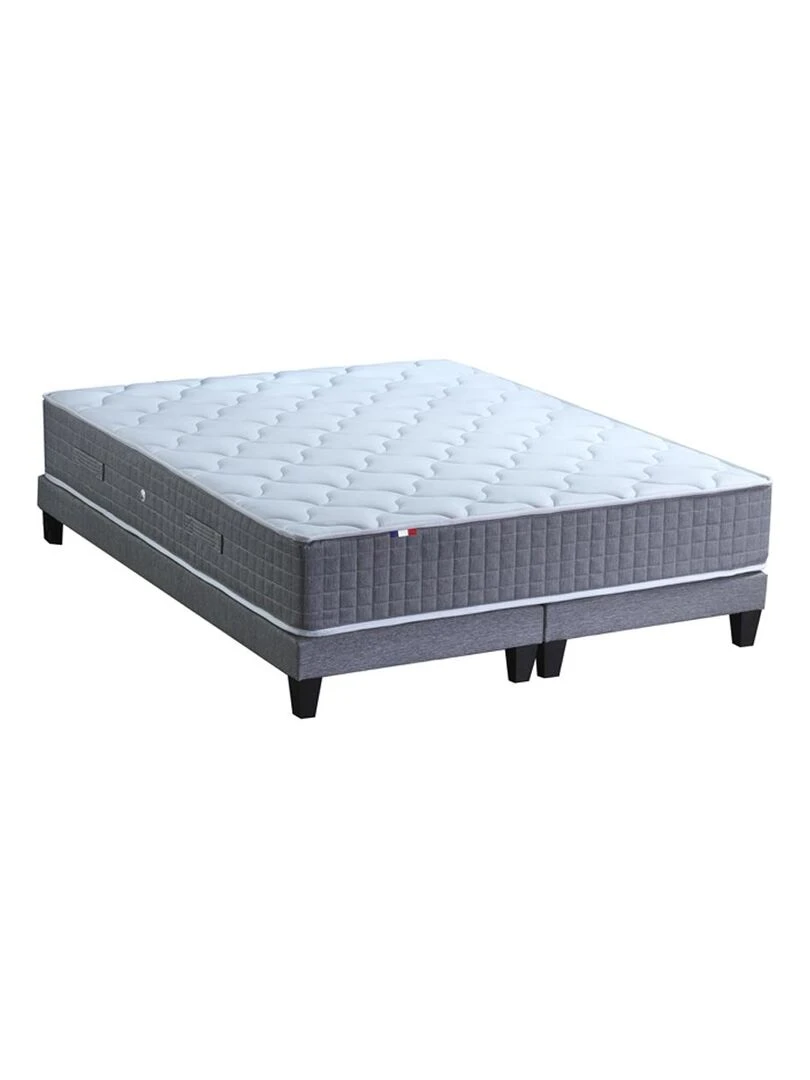 Ensemble Matelas Ressort 7 zones H.30cm + Sommier Fabriqué en France MAX Blanc