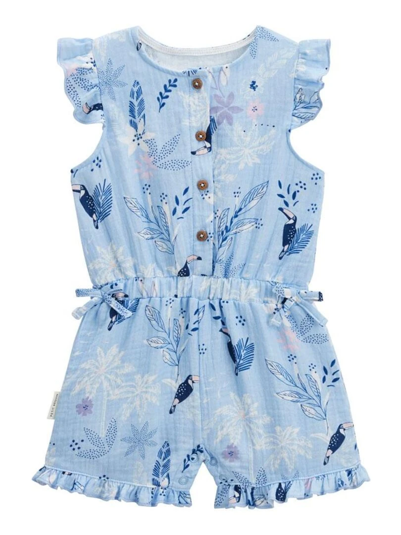Combishort bébé + chapeau en gaze de coton bleue Bella Chica Bleu