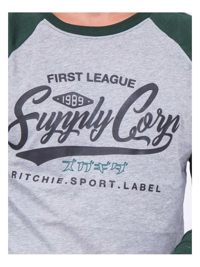 T shirt manches longues col rond pur coton JANDAT   Vert