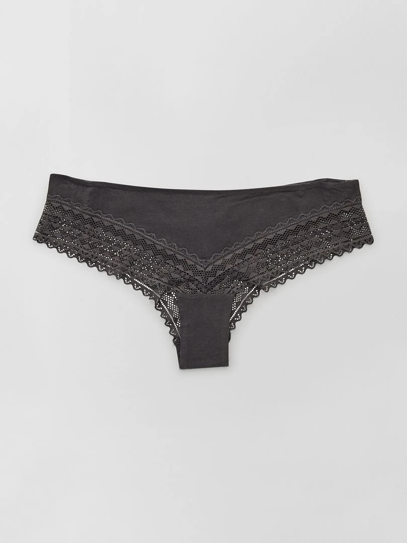 Lot de 3 tangas coton dentelle   gris/rose/écru