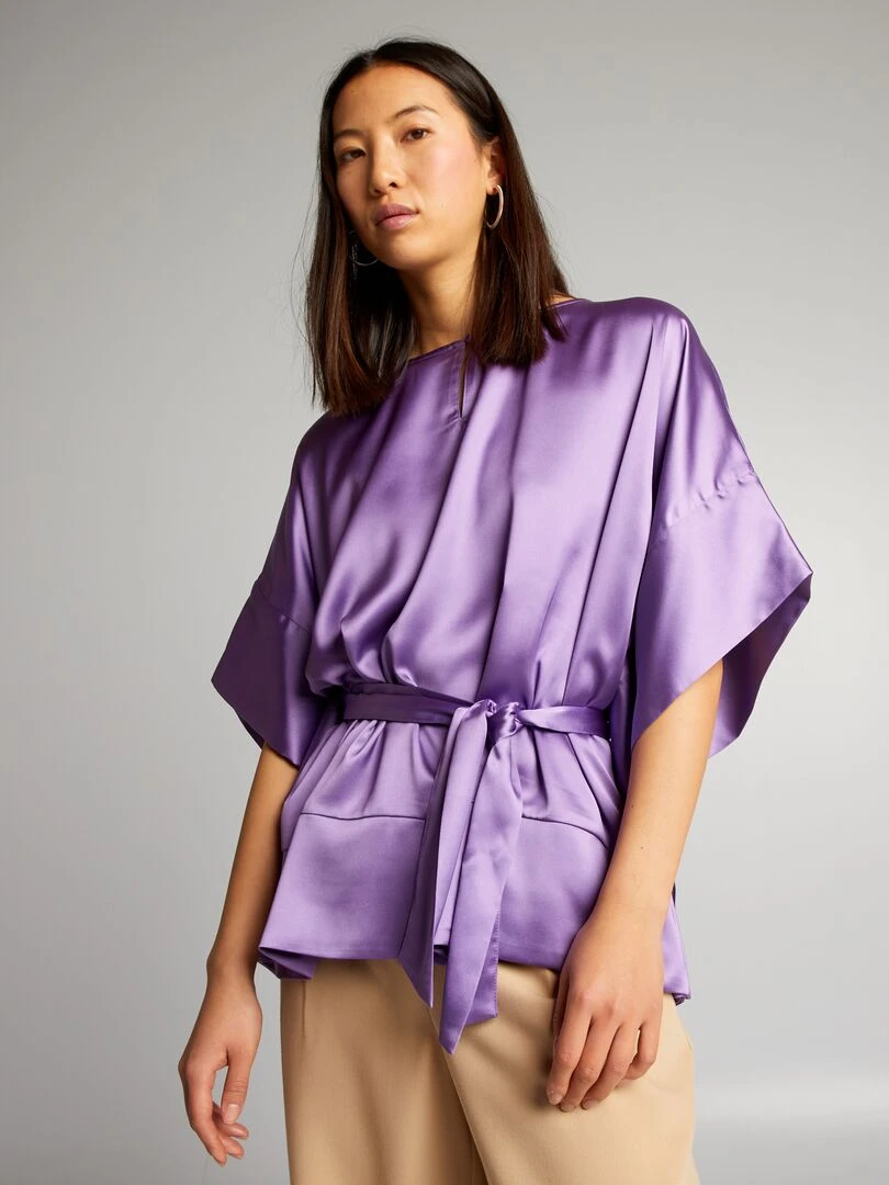 Blouse sans manches unie et satinée Violet