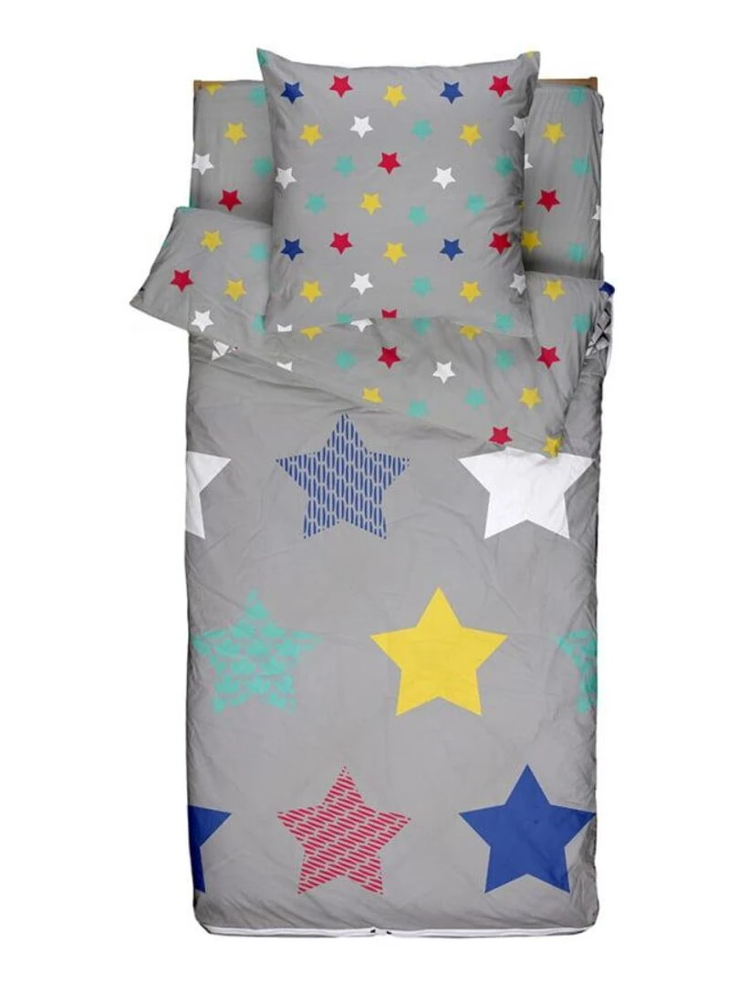 Bleu Câlin   Caradou® Stars Avec Couette 90x190cm Parure Enfant Étoiles   Gris