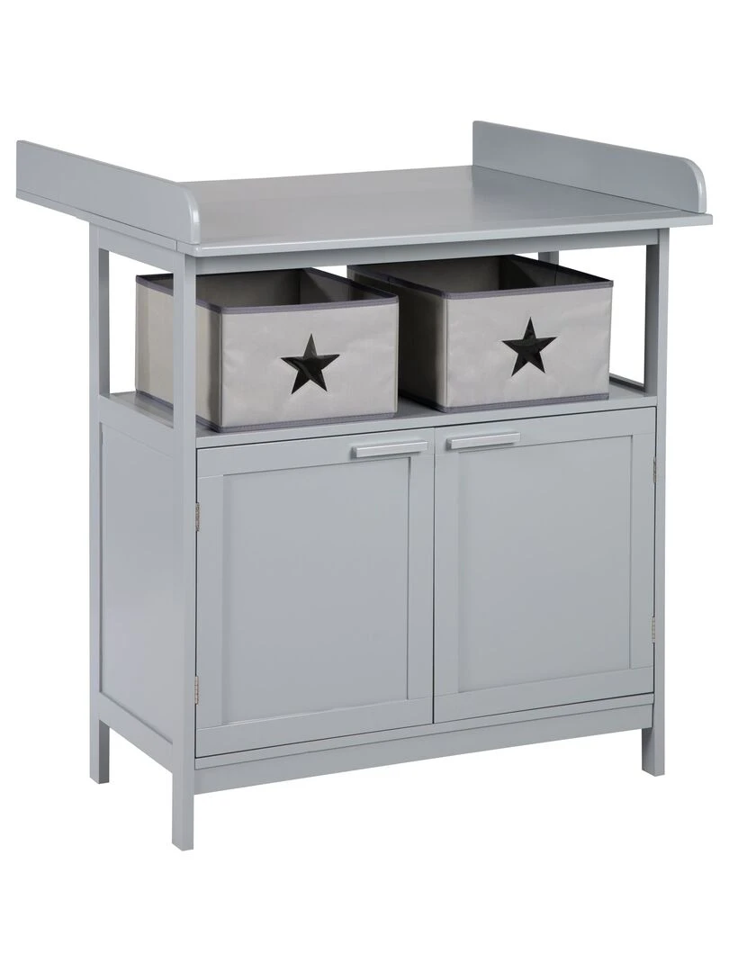 ROBA Commode à langer "Hamburg" à 2 Portes + 2 boîtes de rangement – blanc Gris