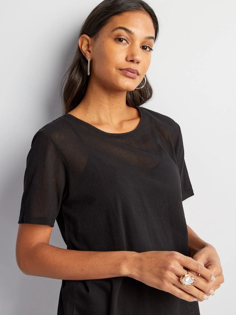 T shirt 2 en 1 à doublure   noir