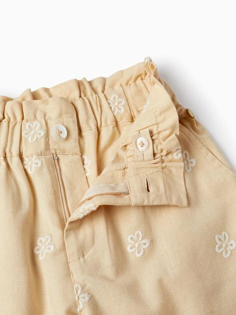 Pantalon en coton et lin avec fleurs brodées pour fille  MATISSE   Beige