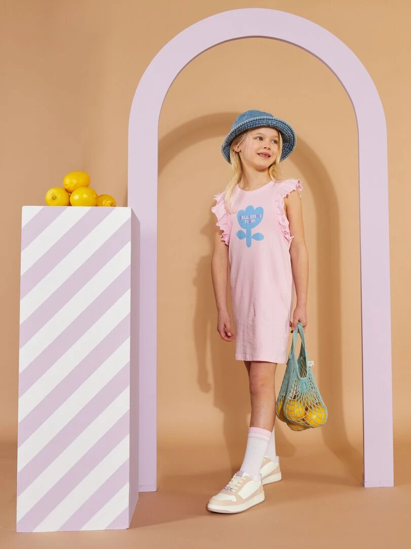 Robe en jersey avec manches volantées Grafik Edition Rose