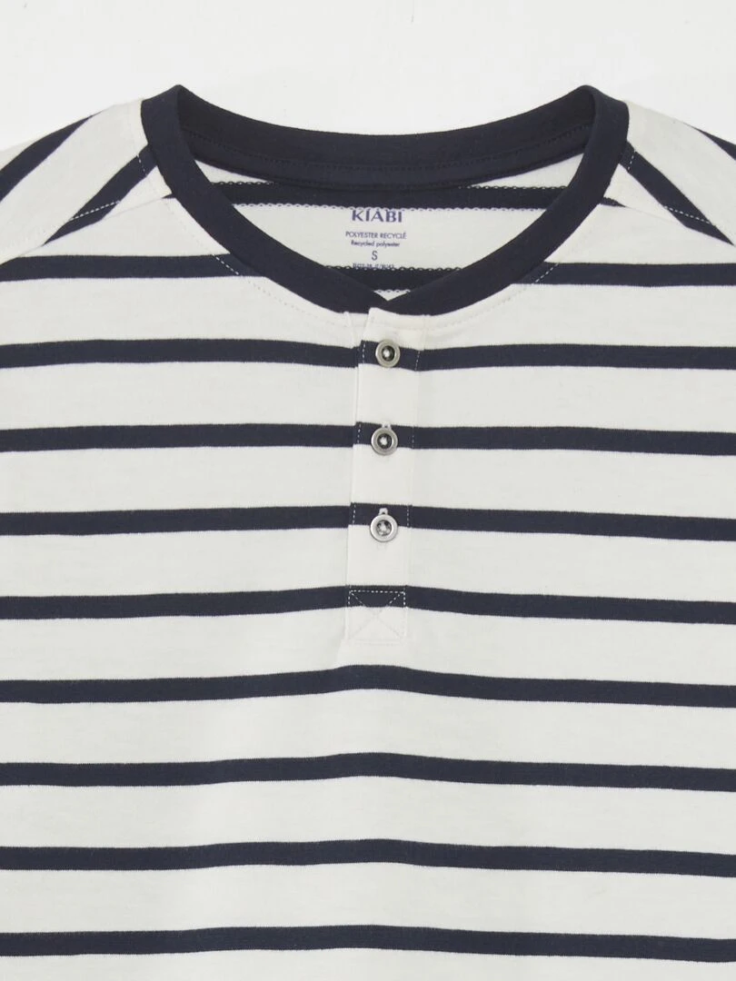 T shirt marinière à col boutonné   Blanc/bleu marine