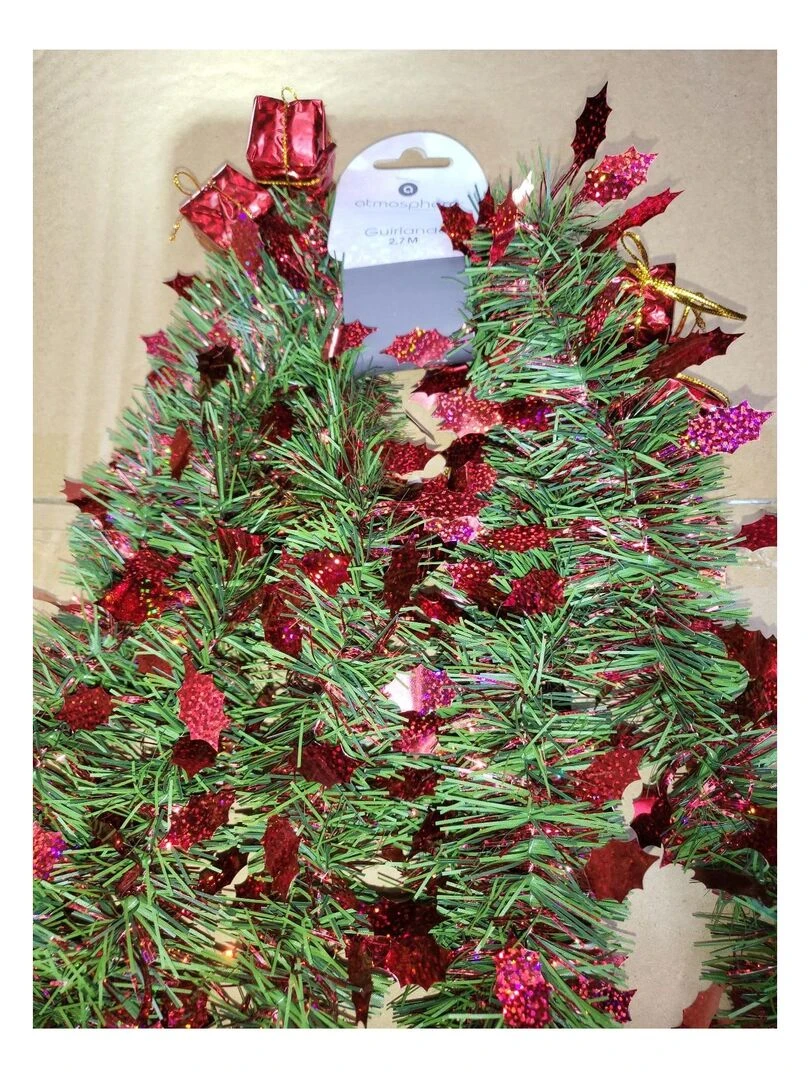 Guirlande de Noel houx et cadeaux 2.7 m Vert