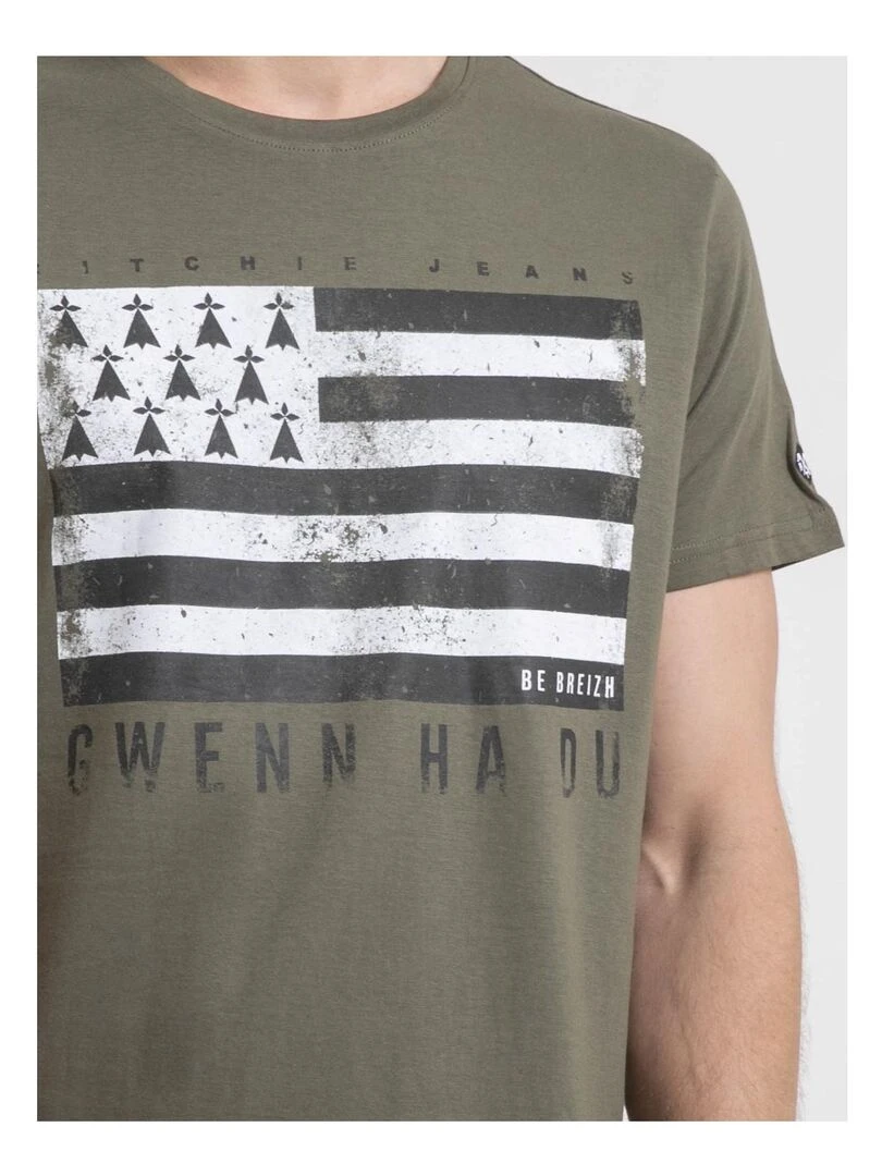 T shirt col rond pur coton NEVENOU   Kaki