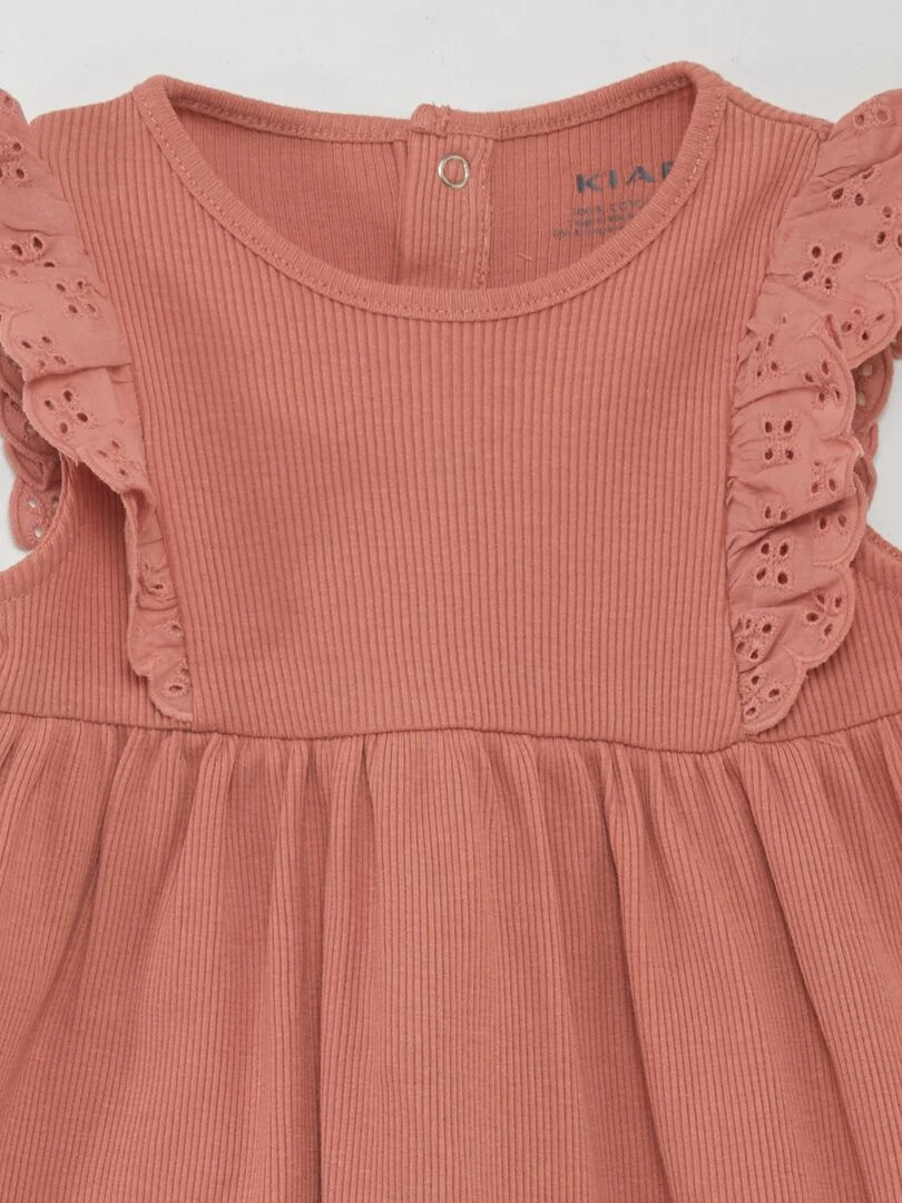 Robe en maille côtelée avec volants   Rose