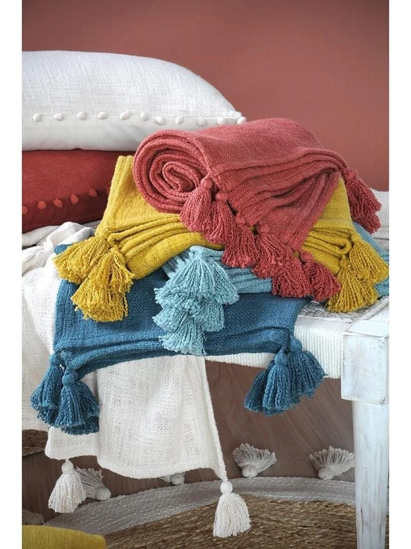 Jeté de lit 240x220 cm Sanchez écru coton   Blanc