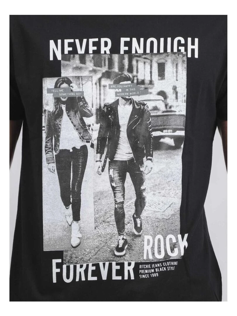 T shirt col rond pur coton JAMIJEL   Noir