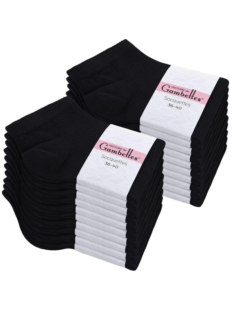 Socquettes Coton Prémium Lot 20 Paires Fabrication UE Noir