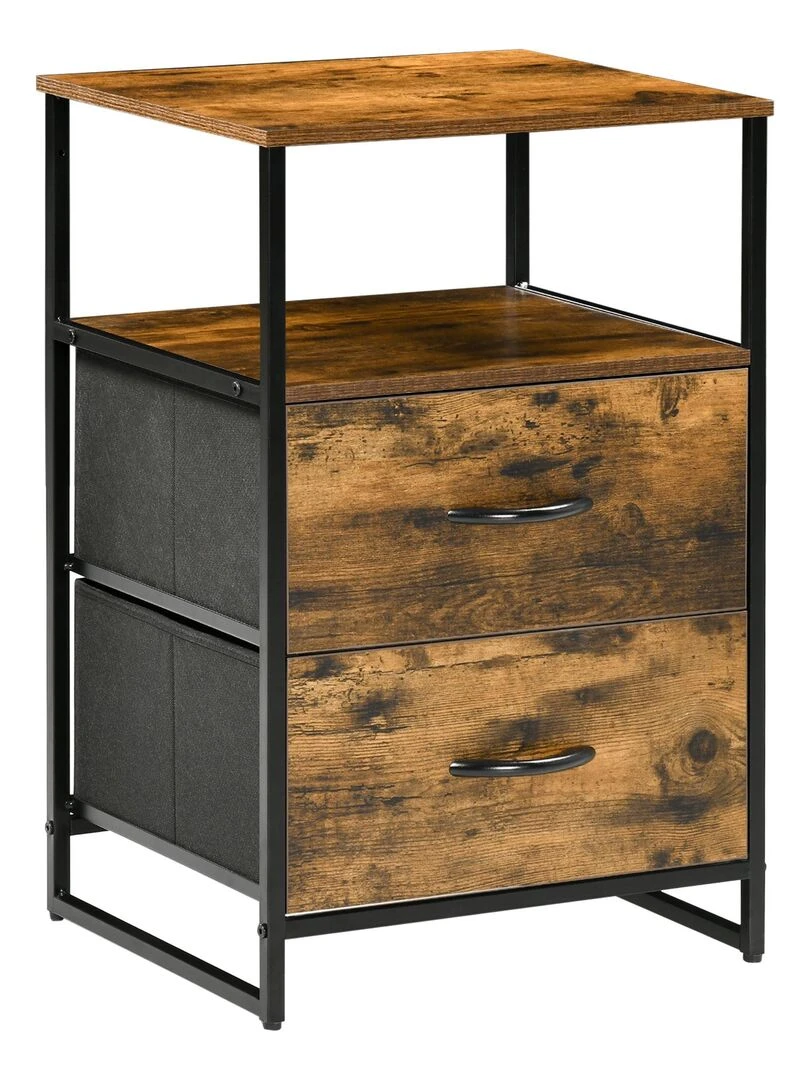 Meuble de rangement chiffonnier 2 tiroirs design industriel Marron