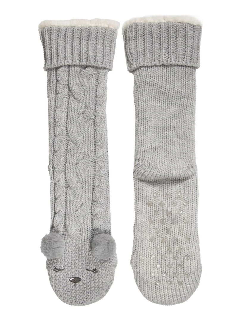 Chaussettes fourrées Femme Ours Gris