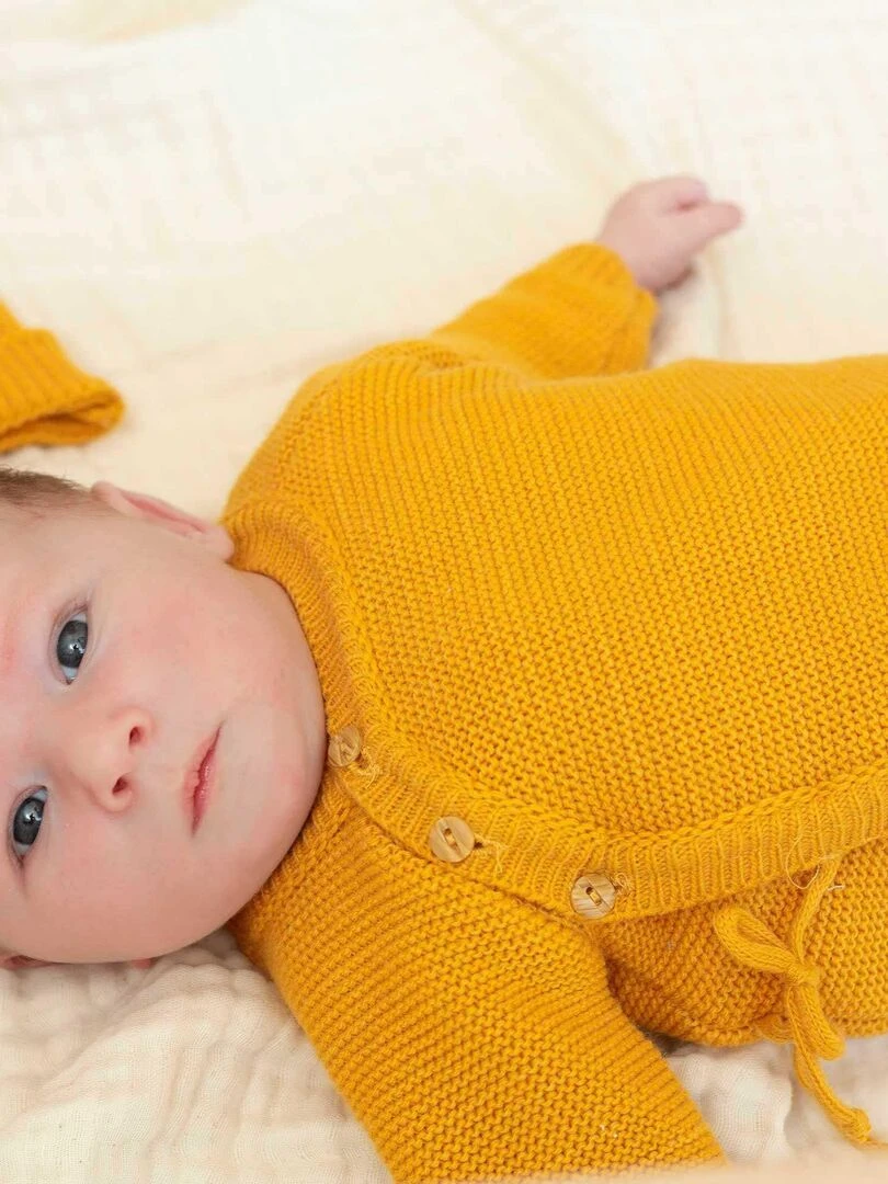 Kit naissance bébé en maille Moutarde