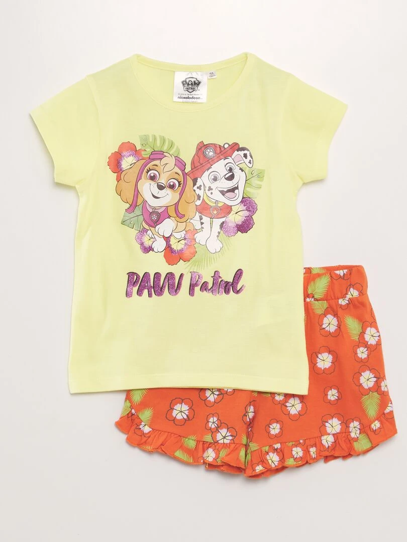 Ensemble tee shirt + short 'Pat' Patrouille' 2 pièces Jaune/rose