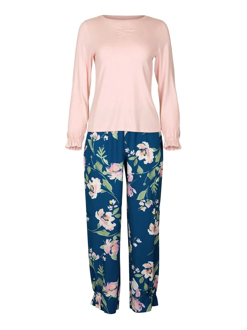 Pyjama resserré tenue d'intérieur pantalon top manches longues Kasia   Bleu