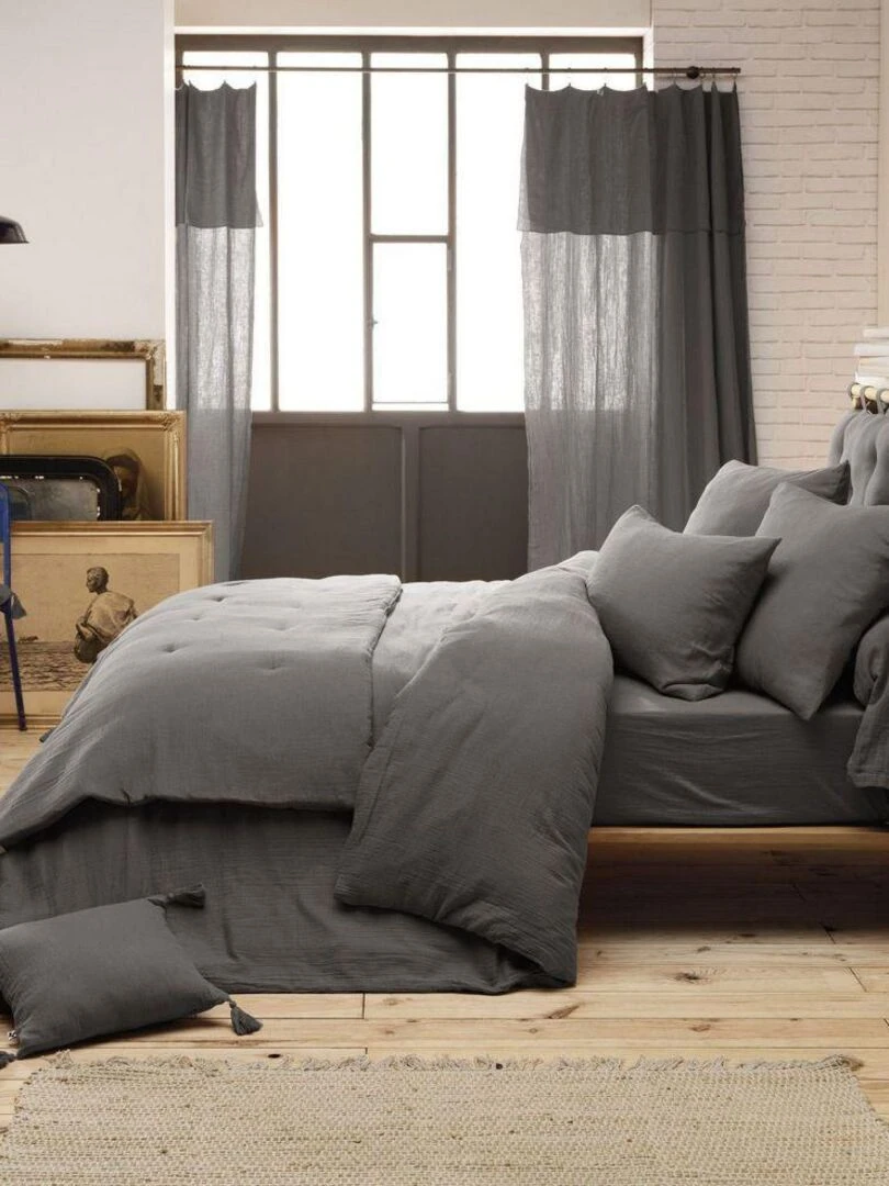 Taie de Traversin en Gaze de Coton   Gris foncé