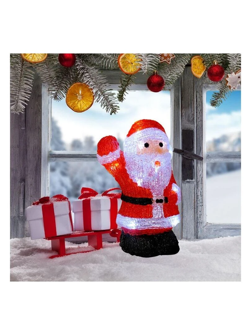 Père Noël saluant intérieur noël lumineux 16 leds H26 piles Blanc
