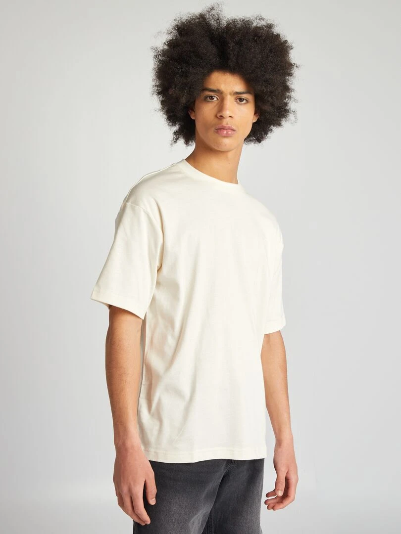 Tee shirt en coton avec broderie poitrine Ecru