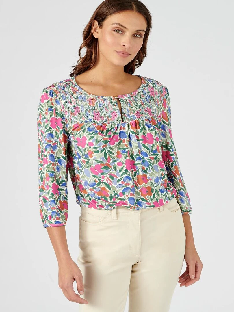 Blouse fluide imprimée manches 3/4 Lenzing(TM) EcoVero(TM) Damart Rose