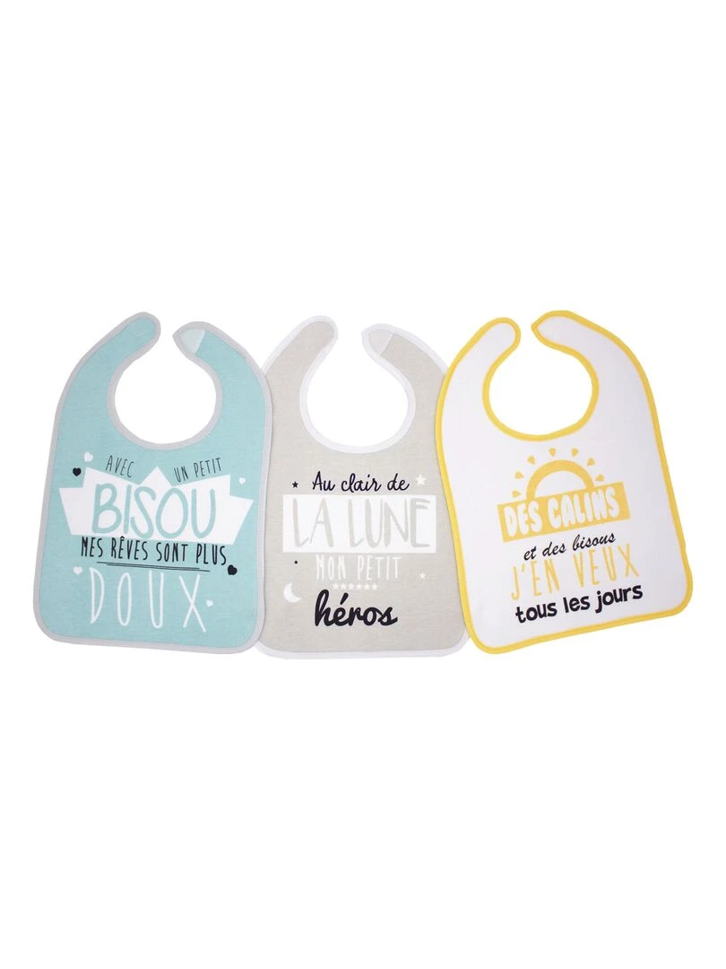 Lot de 3 bavoirs 1er age Bisous/Lune/Câlin 6+ Multicolore