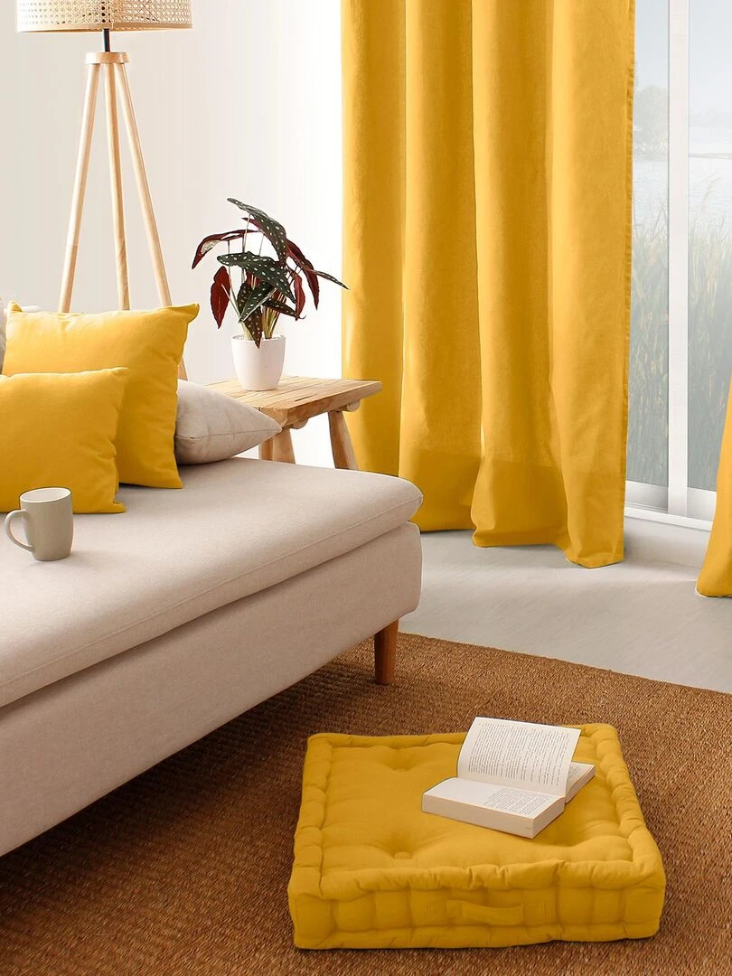 Coussin de sol uni en pur coton   Jaune