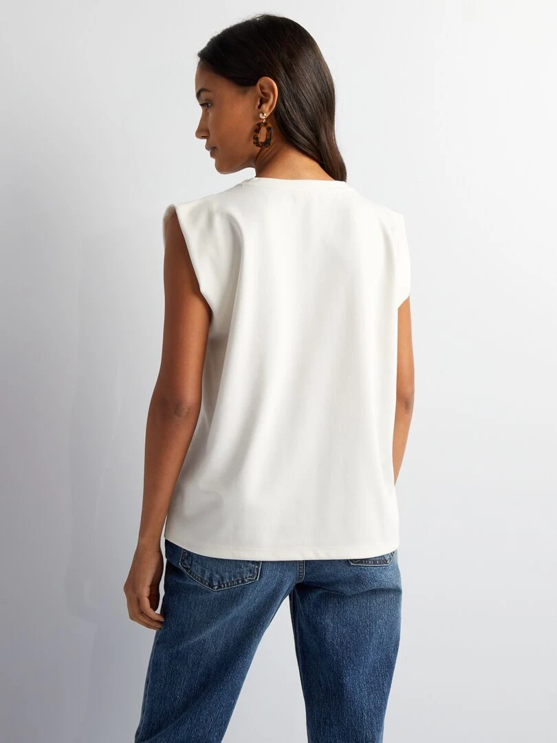 T shirt sans manches avec poche dorée   Blanc