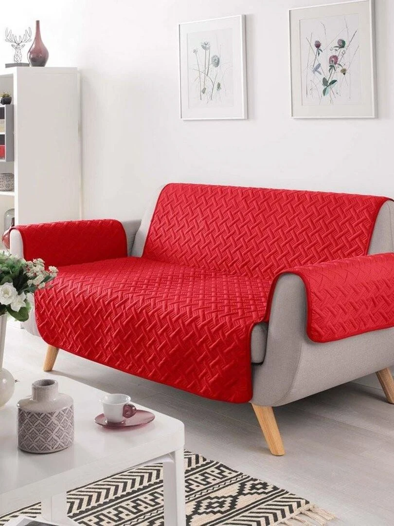 Protège canapé 2 places matelassé 223x179 cm uni Lounge rouge Rouge