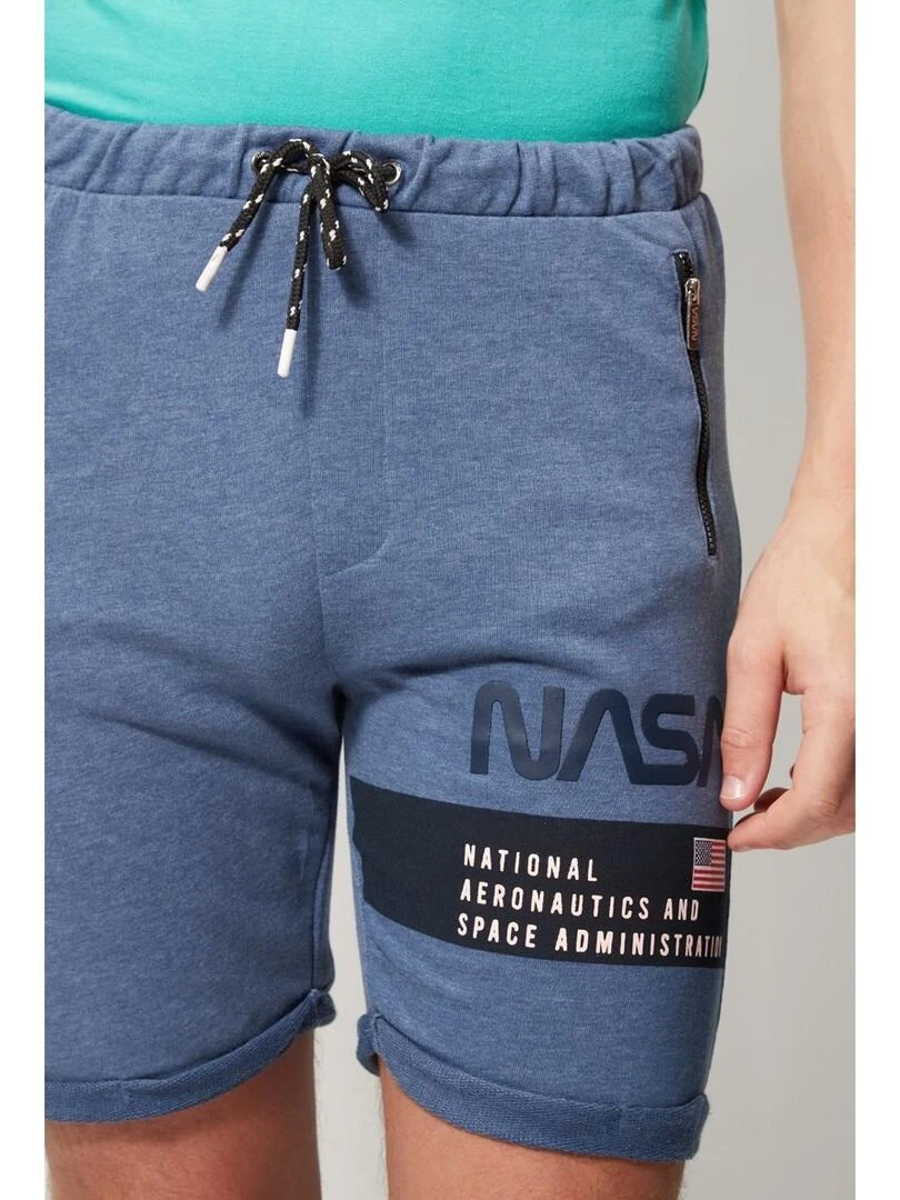 Nasa   Bermuda homme imprimé logo en coton   Bleu marine