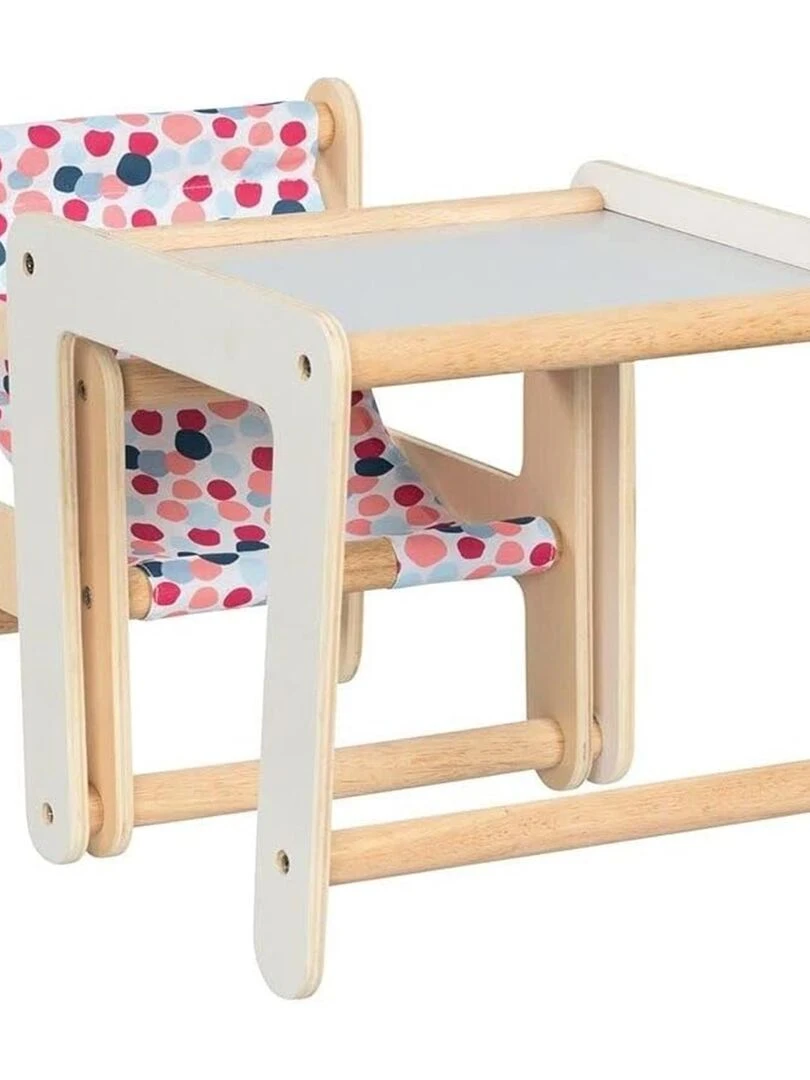Chaise haute en bois pour poupée avec table 2 en 1 Multicolore