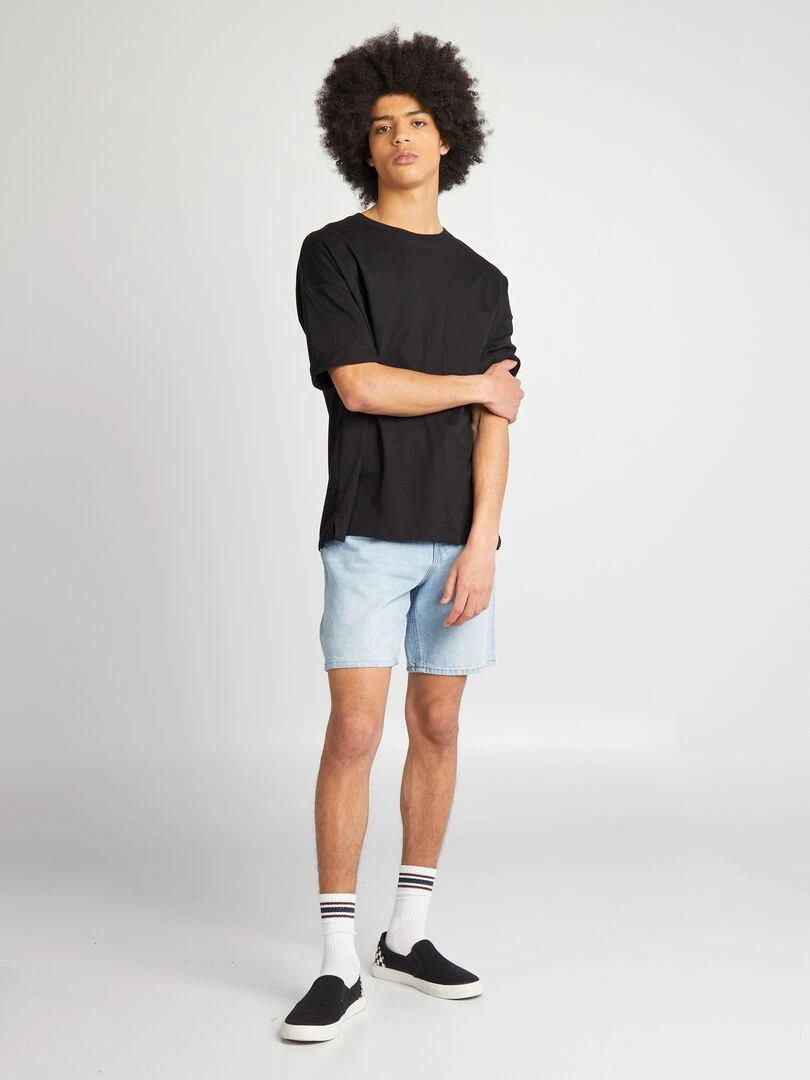 Short élastique en coton   Bleu