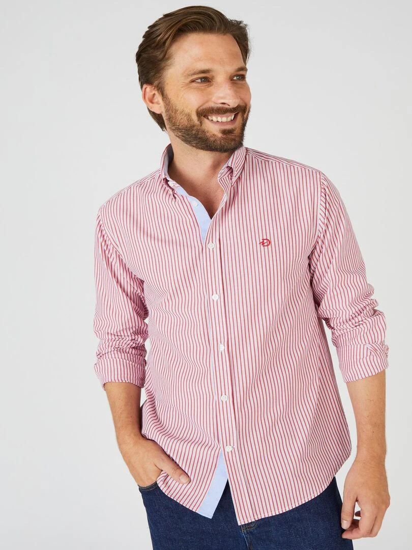 Chemise rayée pur coton manches longues Damart Rouge