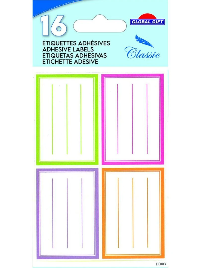 16 étiquettes adhésives scolaires Rectangles 4 couleurs pastel N/A