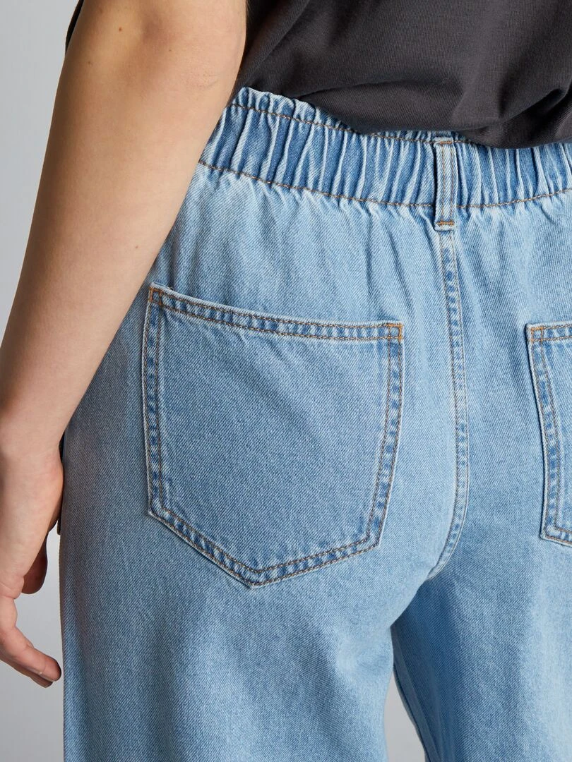 Pantalon denim wide leg à taille élastique   Triple stone