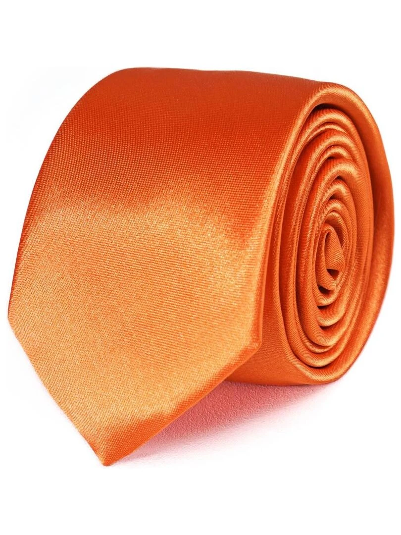 Cravate Slim Satin Unie Fabriqué en Europe Orange