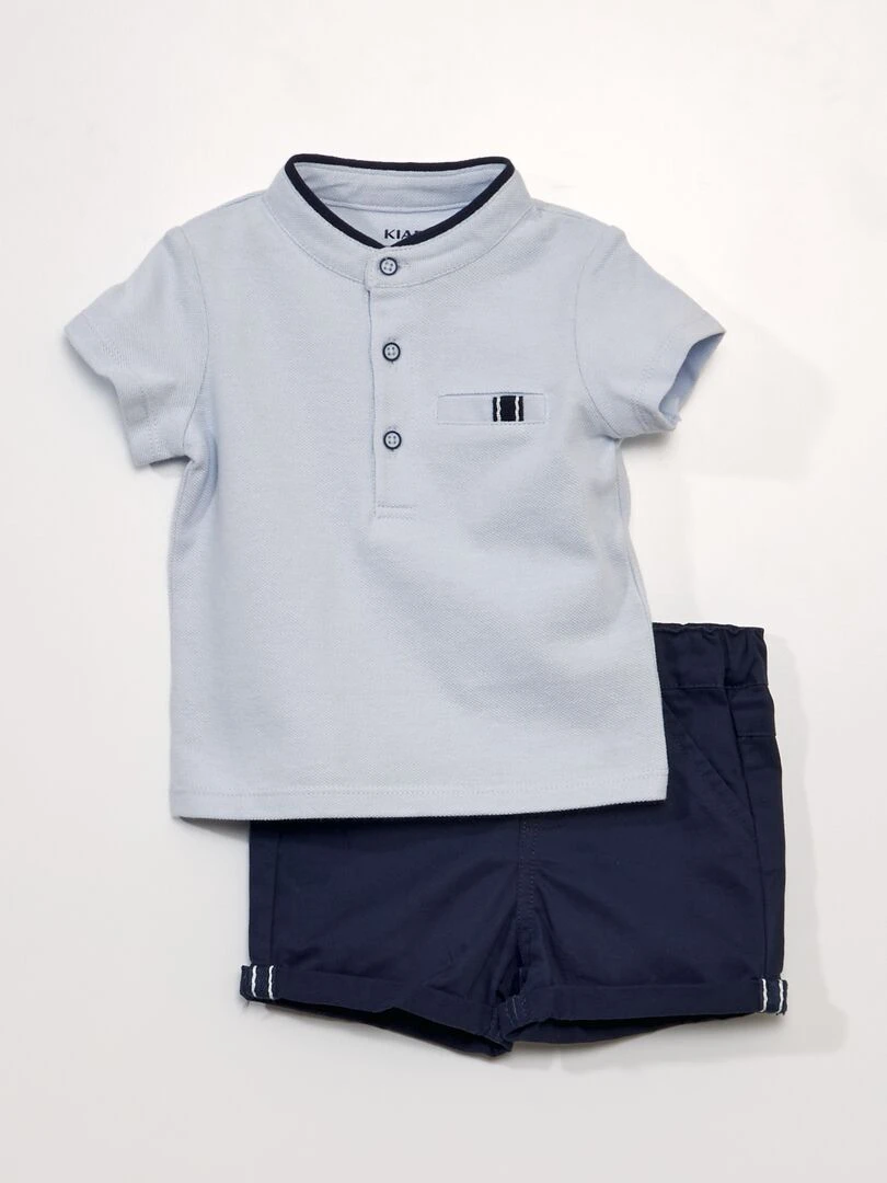 Ensemble 2 pièces Tee shirt esprit polo + short en twill BLEU