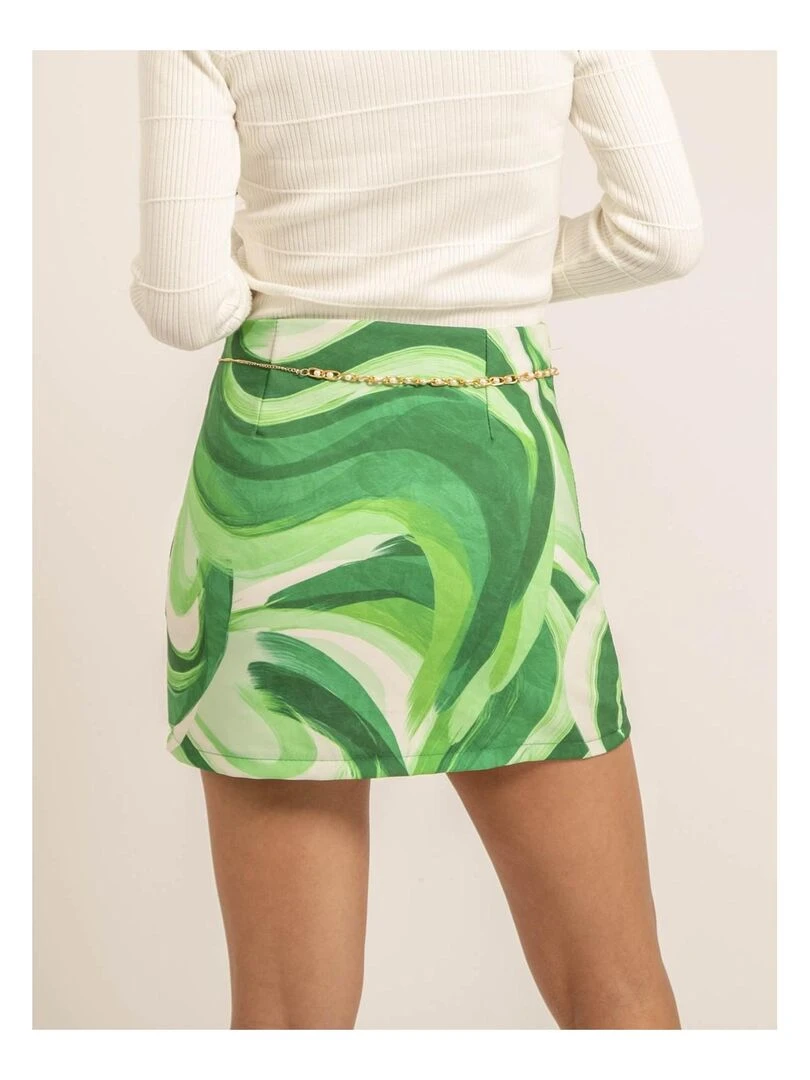 Jupe courte motifs avec ceinture XEVRY Vert