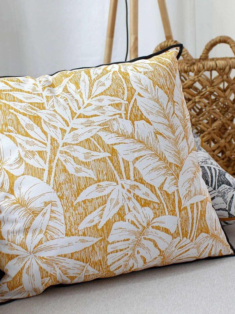 Coussin déhoussable au style exotique   Jaune moutarde