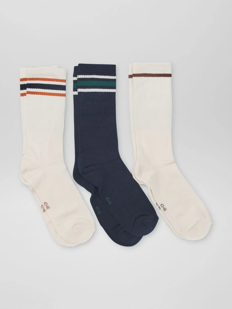 Lot de 3 paires de chaussettes côtelées Bleu marine/blanc