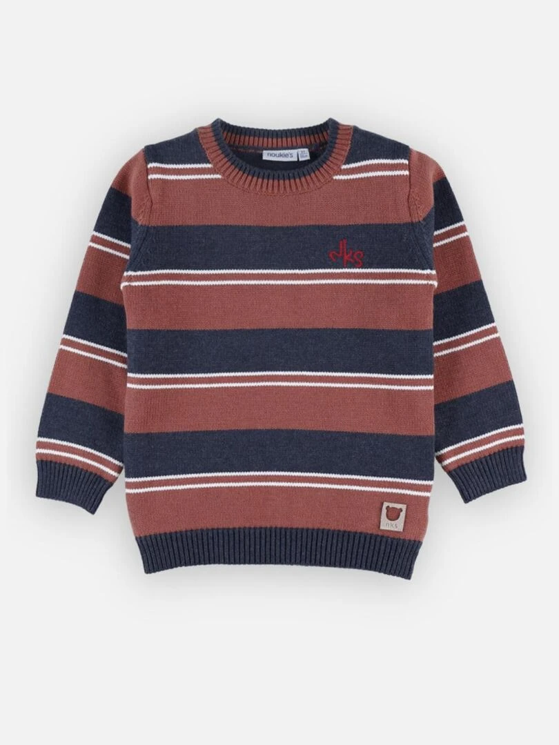 Pull tricot rayé  marine/caramel   Noukie's   Marron