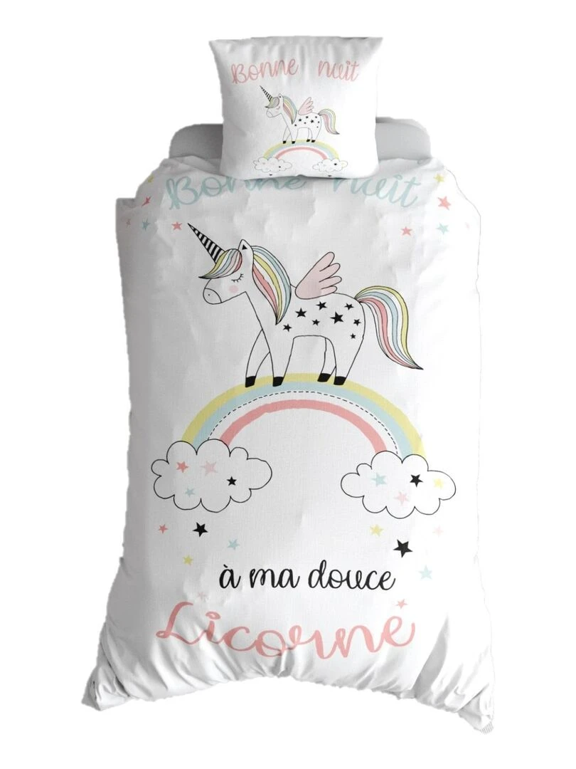 Housse de couette + 1 taie 140 x 200 cm Majesty ma douce licorne Blanc