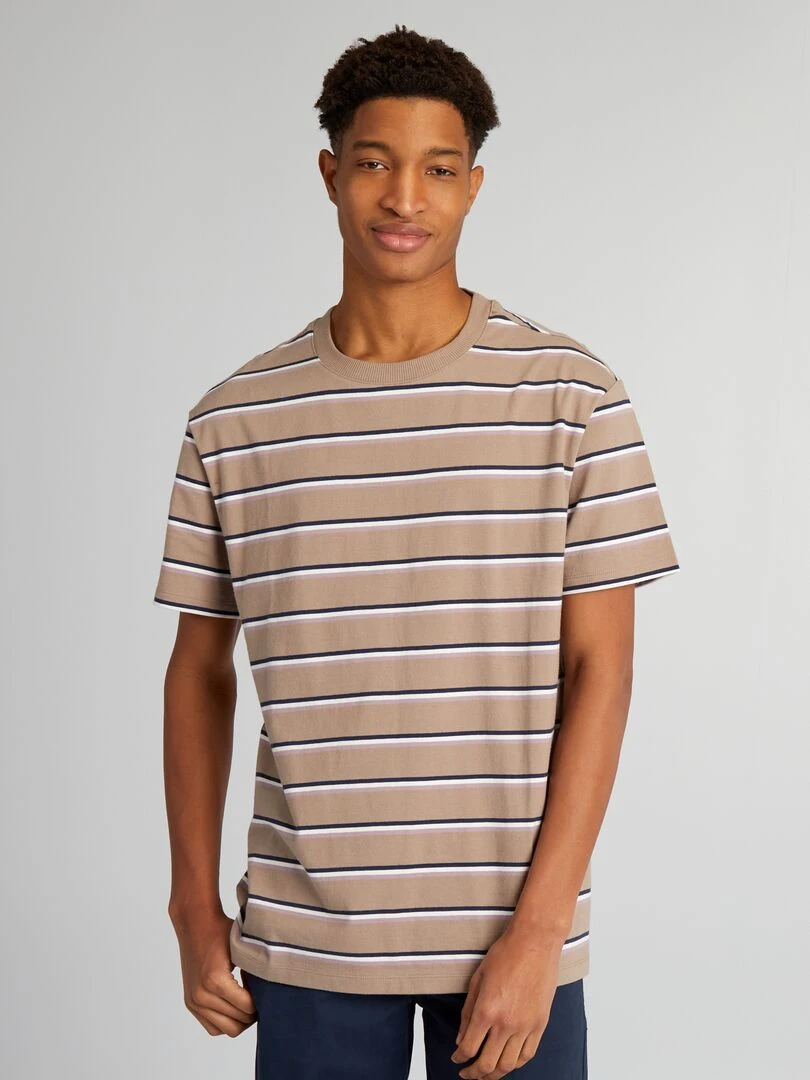 Tee shirt en jersey à rayures + d'1m90 Rose/marron/blanc
