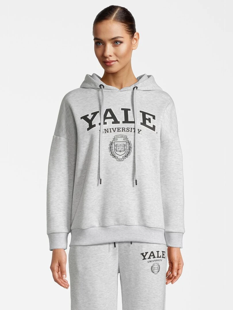 Sweat à capuche adulte YALE university logo Polycoton Gris chiné XXL Gris