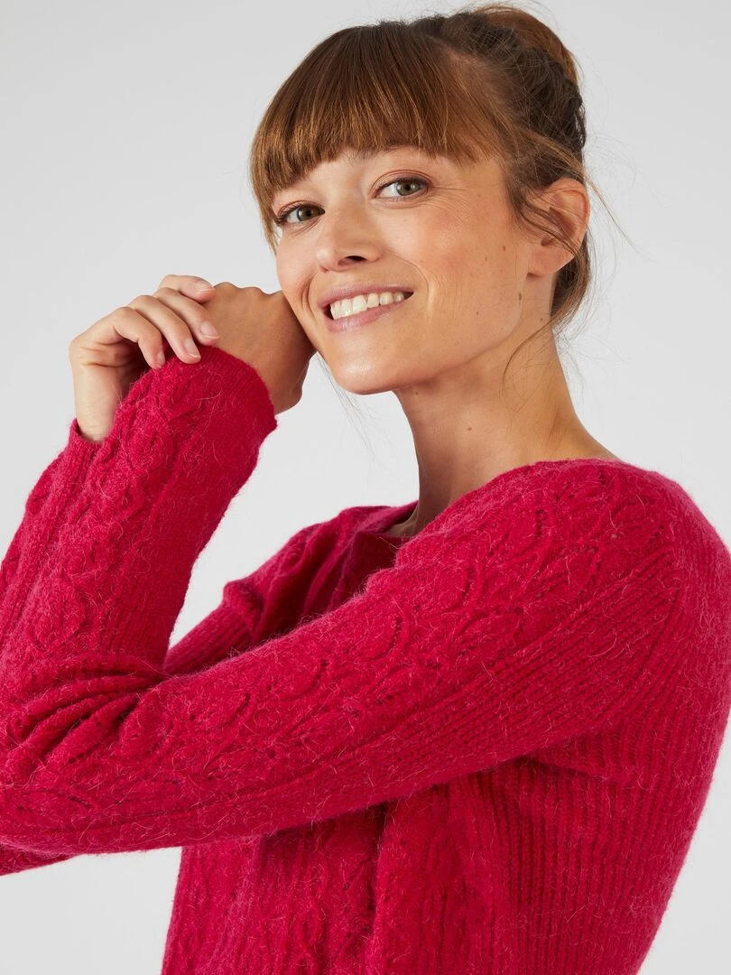 Pull jeu de maille mélange alpaga Damart Rouge cerise