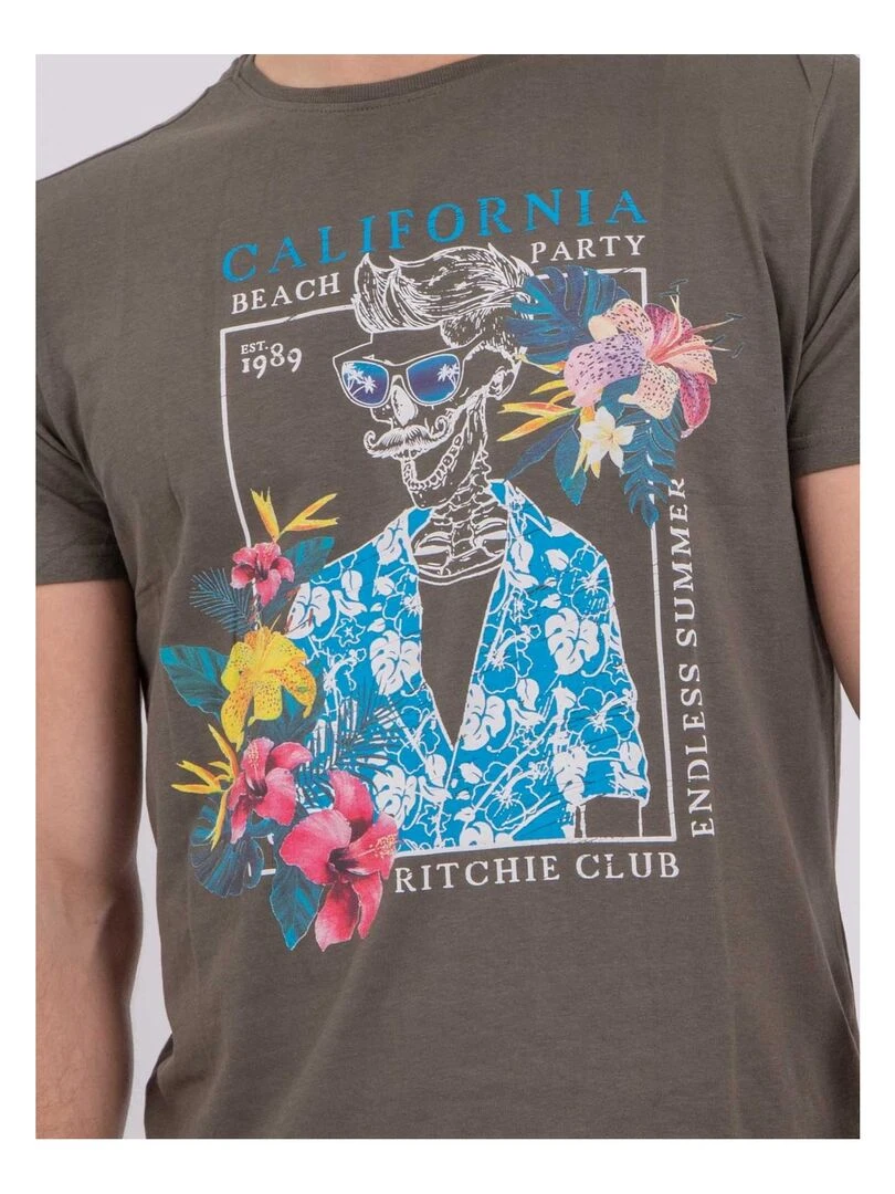 T shirt manches courtes col rond pur coton NUMILAN   Kaki